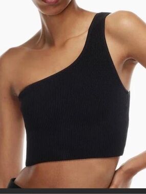 Aritzia Babaton One-Shoulder Black Ribbed Crop Top